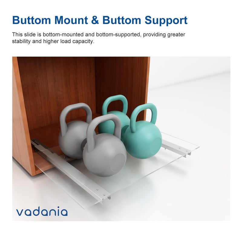 VADANIA 14"" Undermount Drawer Slide, Push to Open, Bottom Mounted & Bottom Support, 88 lb Load Capacity, 3-Fold Full Extension, Invisible Drawer Slies,1 Pair(2-Pack) - Image 5